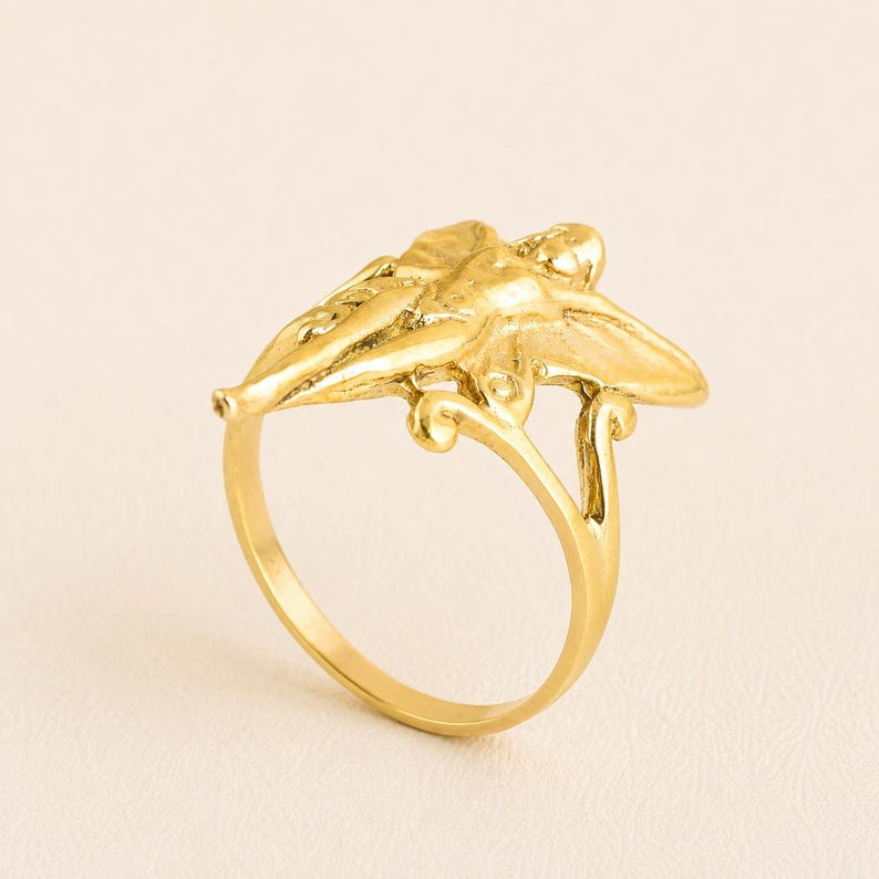 Vintage Gold Angel Faerie Fairy Ring: Mythical Butterfly Ring image 5