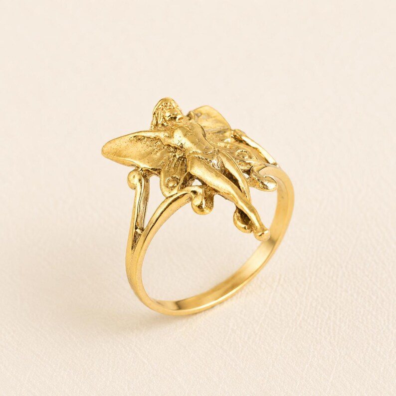 Vintage Gold Angel Faerie Fairy Ring: Mythical Butterfly Ring image 3