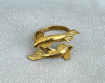 Brass Koi Ring: Handmade  Adjustable Double Fish Ring