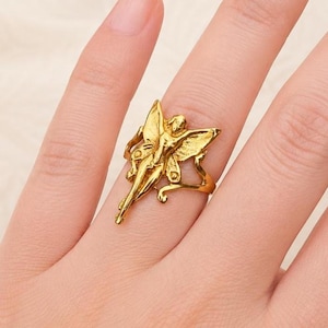 Vintage Gold Angel Faerie Fairy Ring: Mythical Butterfly Ring image 1