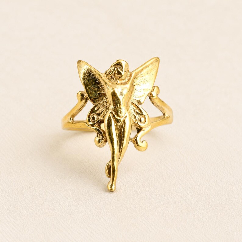Vintage Gold Angel Faerie Fairy Ring: Mythical Butterfly Ring image 6