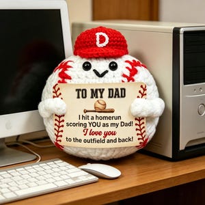 Peluche de béisbol hecho a mano a crochet para papá, regalo personalizado para el Día del Padre, lindo amigurumi de béisbol para papá deportista.