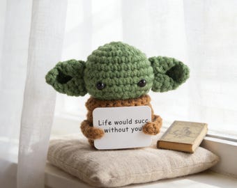 Handmade Crochet Grogu Plush, Star Wars Emotional Support Buddy Gift