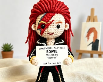 Handmade Crochet David Bowie Inspired Doll, Emotional Support Amigurumi, Rock Music Lover Gift