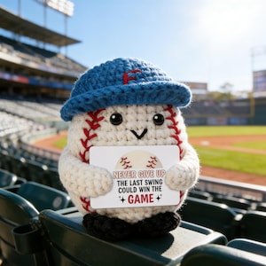 Peluche de béisbol hecho a mano con ganchillo, regalo deportivo motivador para jugadores y aficionados al béisbol.