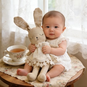 Personalized Baby Bunny Doll, Custom Name Birthday Newborn Gift