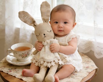 Personalized Baby Bunny Doll, Custom Name Birthday Newborn Gift