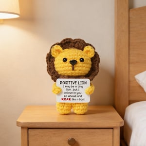 Amigurumi lion au crochet, cadeau d'encouragement positif pour soulager le stress et se remonter le moral