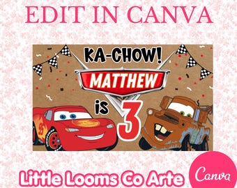 Modello di banner per auto / FILE DIGITALE / Modello modificabile Canva di Saetta McQueen