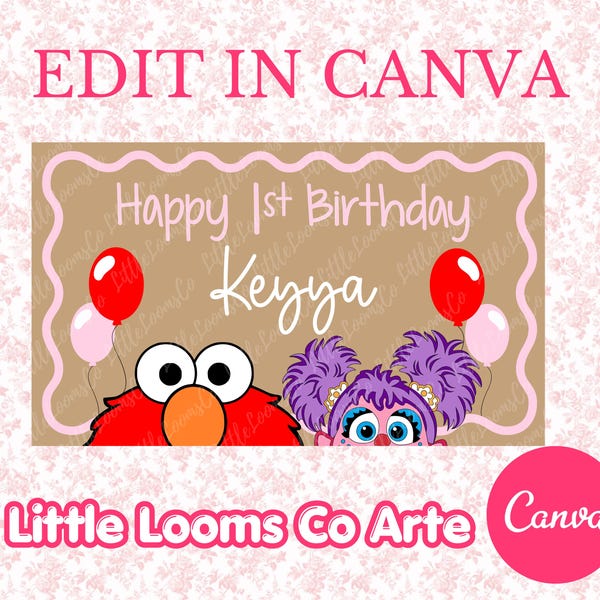Monster Fairy Birthday Banner Template | Pink Girls Party Decor (Digital Download)