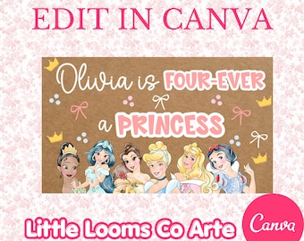 Para siempre una princesa / Banner editable en Canva / Letrero pintado DIY de 36x60 / Descarga digital