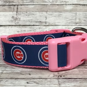 Cubs Inspired Dog Collar: Pink Chicago Cubs Ribbon