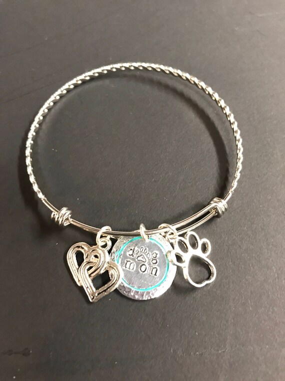 Items similar to Dog Mom Bracelet Adjustable Bangle Charm Bracelet on Etsy