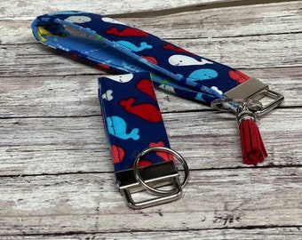 Keychain wristlet. 2 piece keychain set whale pattern .