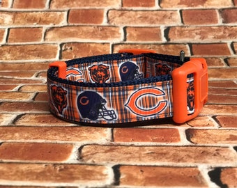 Chicago Bears Dog Collar, Plaid Football Team Collar
