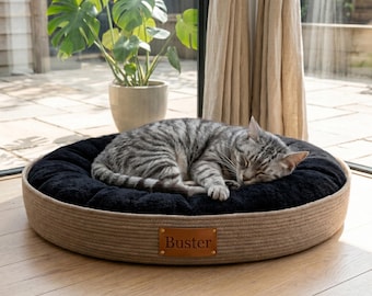 Personalized Cat Bed with Name, Cozy Pet Bed, Plush Round Sofa Cat Bed, Washable Indoor Cat Bed for Cats, Soft Calming Cat Cushion Bed