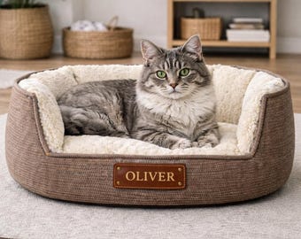 Cama personalizada para gatos con nombre, cama acogedora para mascotas, sofá cama acolchado, cama de interior para gatos.