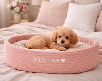 Custom Round Pet Bed with Name, Cozy Pet Bed, Dog Bed and Cat Bed, Washable Calming Bed for Small Dogs and Cats