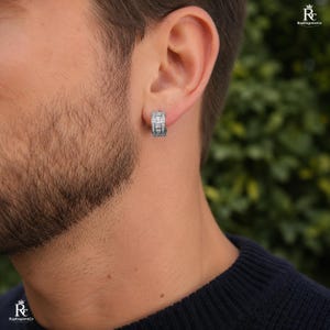 14mm Huggie Earrings, Iced Out Hoop Studs, Mens Hip Hop Jewelry, Baguette CZ Earrings, Sparkly Minimalist Statement Gift for Her