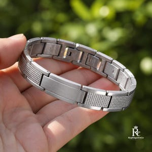 Bracelet for Men, Gold Silver Curved ID Plate Link Bangle, 18K Plated Waterproof Mens Jewelry Gift