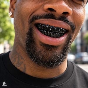 Matte Black Grillz Copper Hip Hop Teeth Bottom Top Vampire Fang Tooth Caps Halloween Cosplay Jewelry Unisex Gift for Men Women