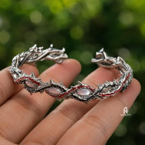 Gothic Thorn Bangle Bracelet, Solid Brass CZ Crystal Pendant Necklace