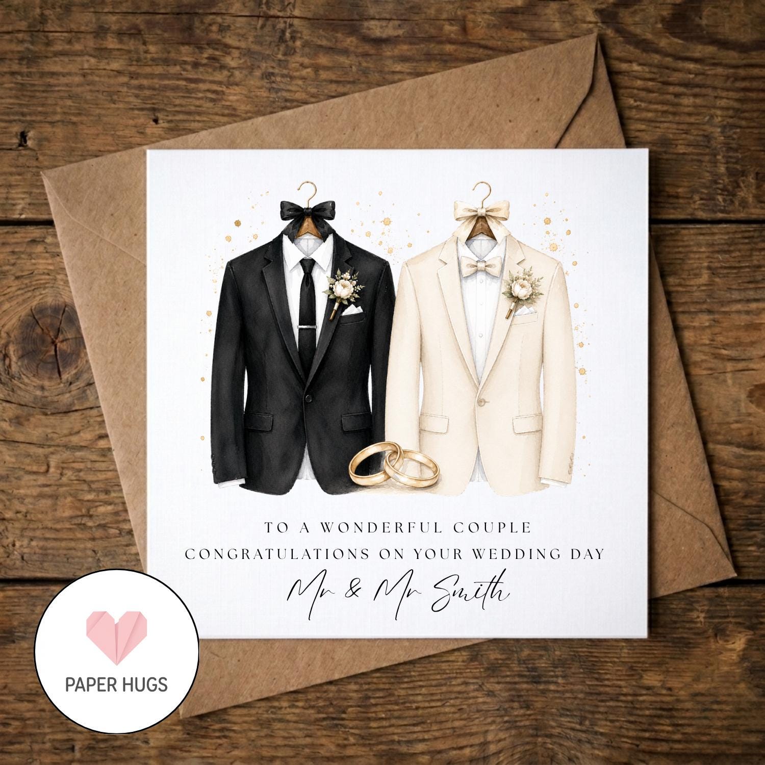Personalised Mr and Mr Gay Wedding Card, Two Grooms Congratulations Personalised Mr and Mr Gay Wedding Card, Two Grooms Congratulations