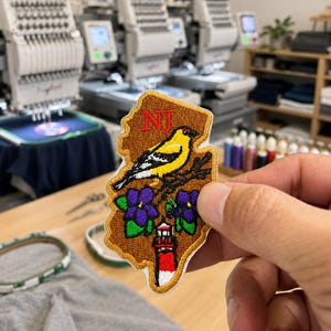 New Jersey State Patch | Goldfinch, Violet, Lighthouse Embroidered Applique