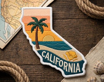 California State Embroidered Patch Retro Sunset Palm Tree Iron On Beach Badge