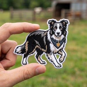 Border Collie Embroidered Patch Herding Dog Farm Animal Iron On Badge