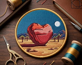 Heart Rock Patch, Joshua Tree National Park Souvenir, Embroidered Desert Badge, Hiking Nature Gift