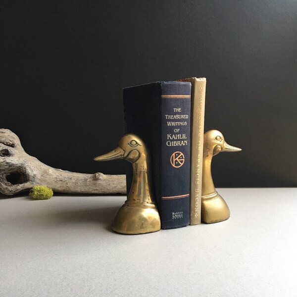 Vintage Brass Duck Bookends, Library Mid Century Pair Decor, Gift for Hunter, Hollywood Regency Mallards, Book Ends, Brass Nursery, Baby