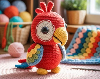 Crochet Parrot Pattern, Amigurumi Macaw PDF, Tropical Bird Crochet Tutorial, Handmade Stuffed Animal
