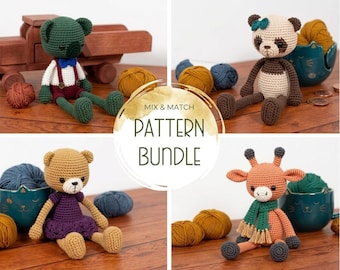 Bundle 4 in 1: Chubby Baby Animals, low sew crochet patterns