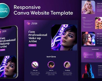 Modelo de perfil de maquiador(a) para site no Canva | Site para maquiador(a) especializado(a) em maquiagem glamourosa e para noivas