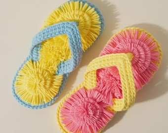 Handmade Flip Flop Dish Scrubbies - 2 Pack Colorful Crochet Pot Scrubber Set - Durable Kitchen