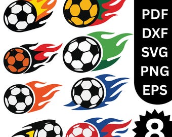Paquete de imágenes SVG de balón de fútbol en llamas, imágenes prediseñadas deportivas, diseño de camisetas, archivos para Cricut (descarga digital)