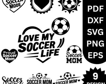 Paquete de archivos SVG para mamás futbolistas / Diseños para el día del partido y la vida futbolística (9 archivos)