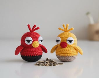 Grumpy Bird  Pattern, Amigurumi Round PDF, Funny Bird Trio Crochet Tutorial, Small Angry
