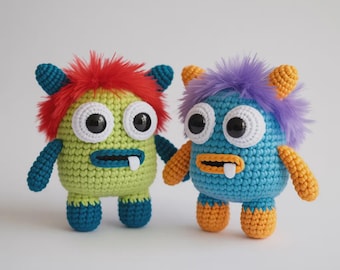 Adorable Handmade Amigurumi Crochet Monster Toys on White Background - DIY Yarn Craft Characters