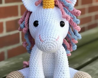 Handmade Crochet Unicorn Plush Toy – Amigurumi Doll with Golden Horn