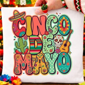 Cinco De Mayo PNG, Diseño de tipografía Fiesta, Arte de guitarra de cactus de calavera floral mexicana, Lets Fiesta Mama Png, Taco Tuesday Shirt Png