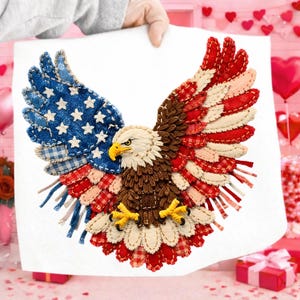 Patchwork Eagle Embroidery Design, Handmade Fabric Appliqué Eagle, Patriotic Textile Art Patch, 1776-2026, America 250 Emblem, 4th of July