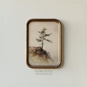 Lone Pine Tree-print: vintage landschapsschilderij (digitale download)