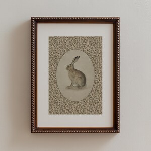 Hare print in a classic frame on a pale wall, presented with calm spacing and heritage styling.