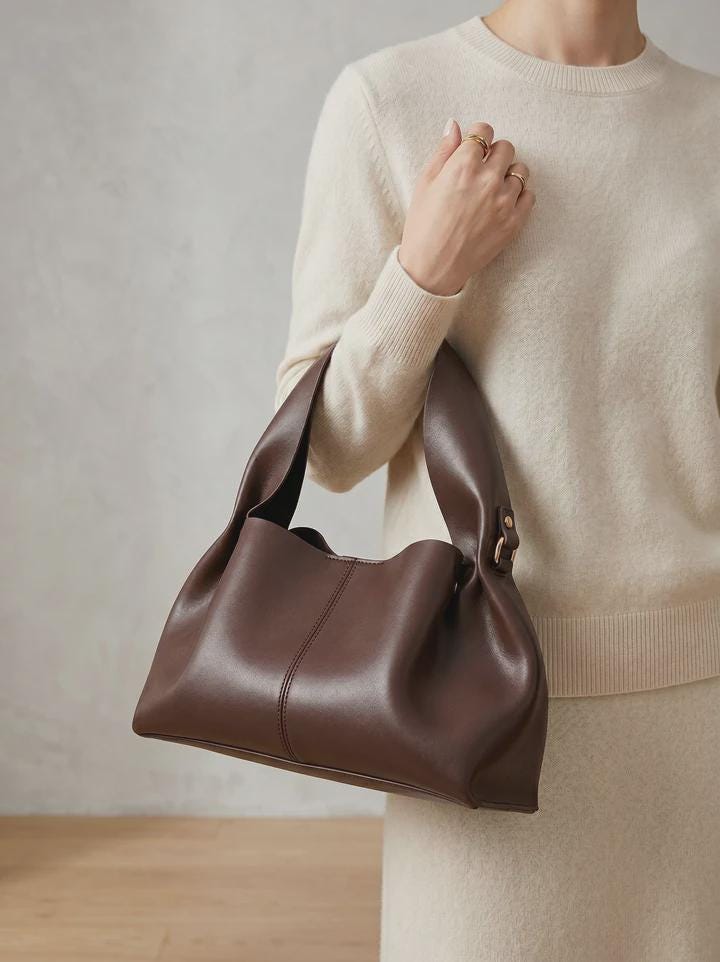 Brown PU Leather Hobo Bag: Slouchy Shoulder Tote, Minimalist Everyday Handbag