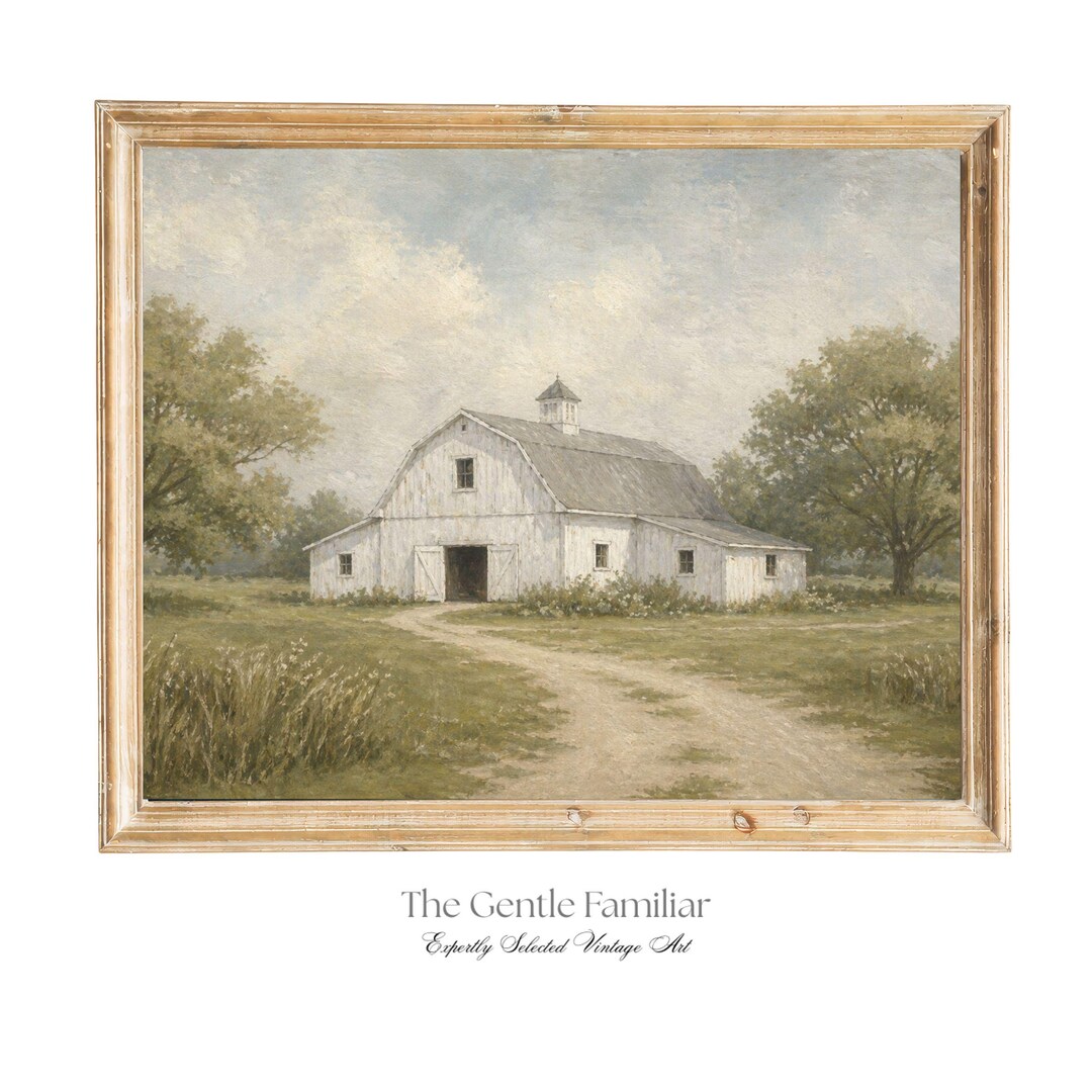 White Barn Wall Art Farmhouse Landscape Printable Rustic Pastoral ...