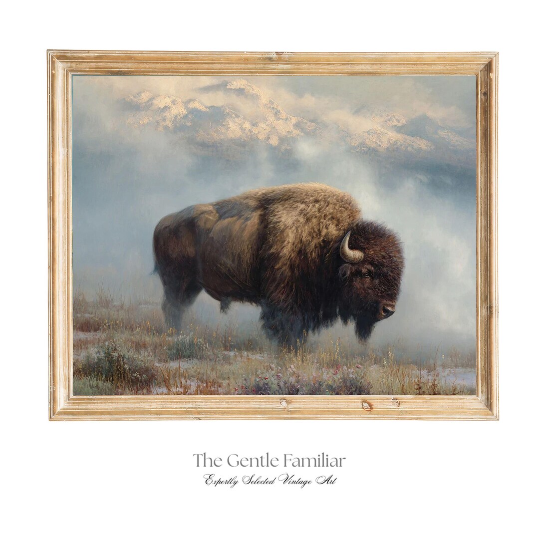 Buffalo Wall Art Bison Print Rustic Western Decor Moody Mountain ...
