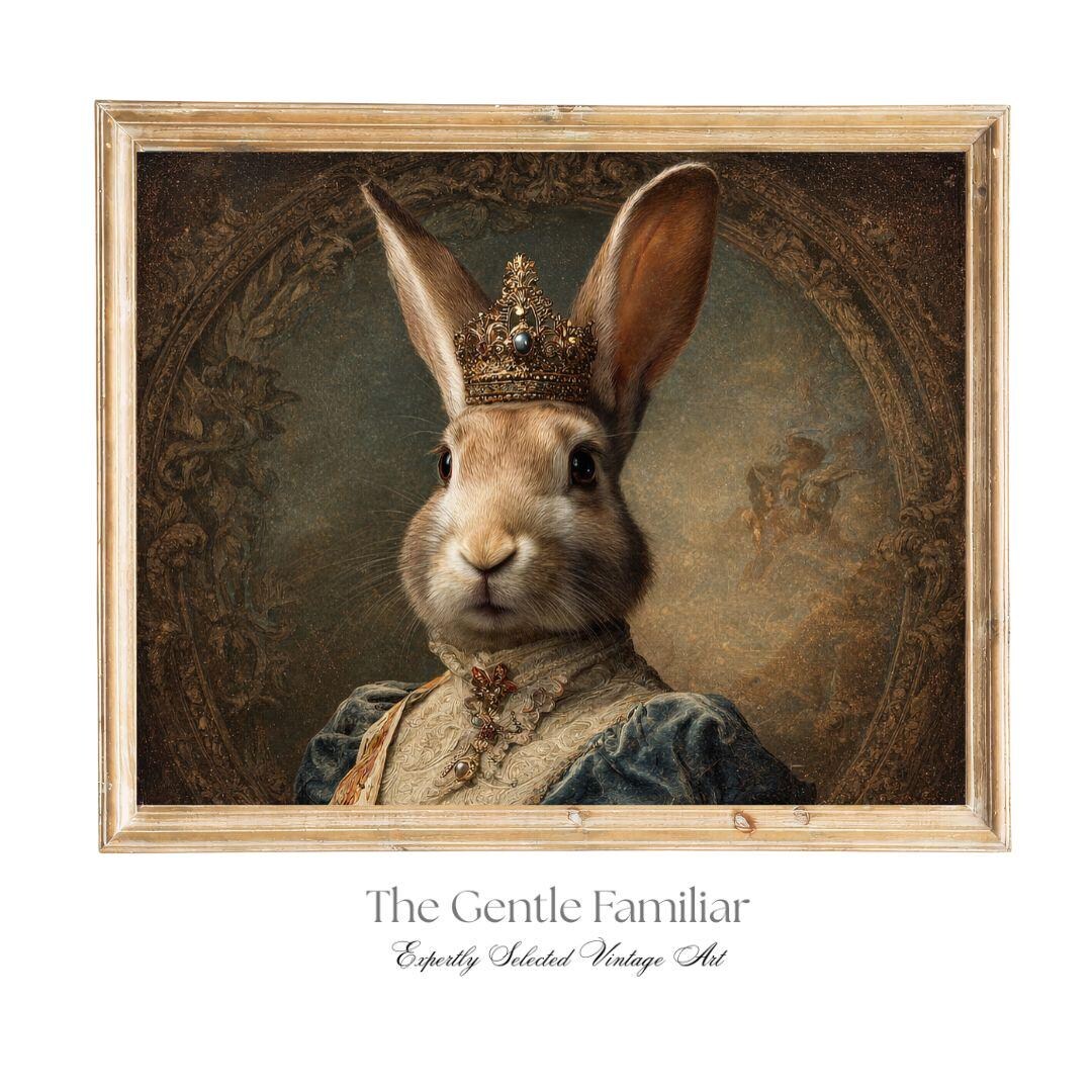 Regal Rabbit Queen Portrait: Vintage Baroque Animal Wall Art (digital ...
