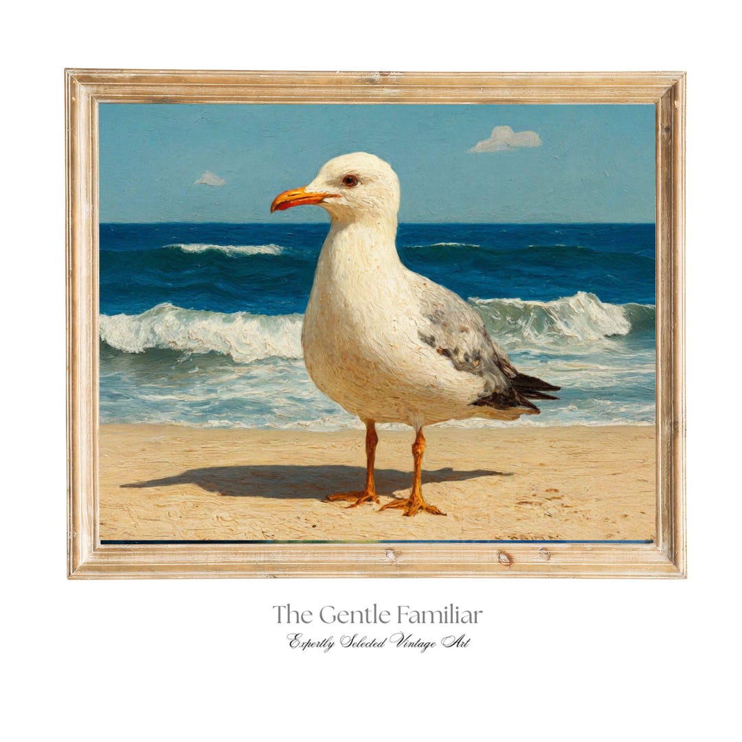 Vintage Seagull Beach Art Coastal Ocean Print Nautical Seaside Bird ...